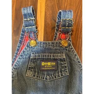Vintage 24 months Oshkosh overalls with red plaid lining, Made in USA, classic